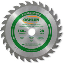 Oshlun SBFT-160028 160mm 28 Tooth FesPro General Purpose ATB Saw Blade with 20mm Arbor for Festool TS 55 EQ, DeWalt DWS520, and Makita SP6000K