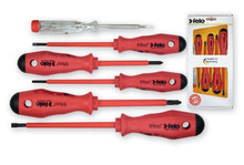 6pc Slotted & Phillips Insulated Screwdriver Set w/ Mains Tester, Felo 50120