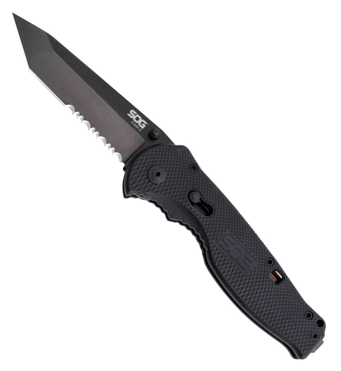 Flash II Folding Knife, Black TiNi, Tanto Point, Partially