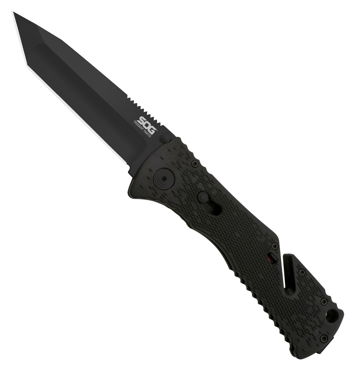 Trident Folding Knife, Black TiNi, Tanto Point, Straight Edge, SOG