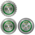 The Ultimate Woodworker's 3pc Saw Blade Set for wood applications. Each blade features precision ground micro grain carbide tips, copper plugged expansion slots for less noise and vibration and an anti-kickback tooth design for added safety.