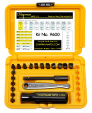 Chapman's Made in the USA 21pc Slotted Offset Screwdriver and Ratchet Set is precision machined in the USA out of USA tool steel. The bits are hardened and have a black oxide finish, ball detent and ear stops. All the tools in this kit are interchangeable.