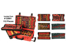 Insulated Master Electrician's Tool Set In Rolling Water Tight Traveling Tool Box, 112 Piece , Wiha 301-32801