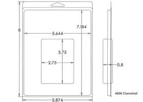 Outside Dimensions:
Width- 5.8740
Height- 8.0000

Inside Dimensions:
Width- 2.7500
Height- 3.7500
Depth- .8000 

# of Cavities  1