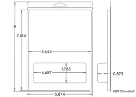Outside Dimensions:
Width- 5.8740
Height- 8.0000

Inside Dimensions:
Width- 4.6870
Height- 1.7850
Depth- .8750 

# of Cavities  1