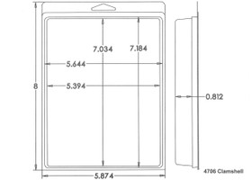 Outside Dimensions:
Width- 5.8740
Height- 8.0000

Inside Dimensions:
Width- 5.3940
Height- 7.0340
Depth- .8120  

# of Cavities  1