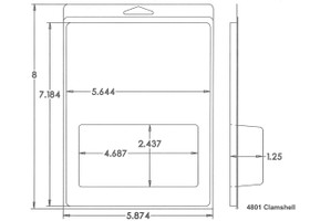 Outside Dimensions:
Width- 5.8740
Height- 8.0000

Inside Dimensions: 
Width- 4.6870
Height- 2.4370  
Depth- 1.2500

# of Cavities  1