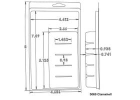 Outside Dimensions:
Width- 4.6860
Height- 8.0000

Inside Dimensions:
Width- 2.6600
Height- 5.1250
Depth- .9380

# of Cavities  5 divided
