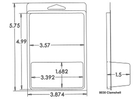 Outside Dimensions:
Width- 3.8740
Height- 5.7500

Inside Dimensions:
Width- 3.3920
Height- 1.6820
Depth- 1.500 

# of Cavities  1