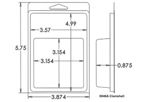 Outside Dimensions:
Width- 3.8740
Height- 5.7500

Inside Dimensions:
Width- 3.1540
Height- 31540
Depth- .8750 

# of Cavities  1