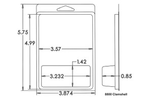Outside Dimensions:
Width- 3.8740
Height- 5.7500

Inside Dimensions:
Width- 3.2320
Height- 1.4200
Depth- .8500 

# of Cavities  1