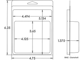 Outside Dimensions:
Width- 4.7500
Height- 6.2500

Inside Dimensions:
Width- 4.1250
Height- 3.6500
Depth- 1.3750

# of Cavities  1