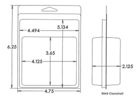 Outside Dimensions:
Width- 4.7500
Height- 6.2500

Inside Dimensions:
Width- 4.1250
Height- 3.6500
Depth- 2.1250
 
# of Cavities  1