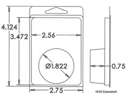Outside Dimensions:
Width- 2.7500
Height- 4.1240

Inside Dimensions:
Width- 2.5600
Height- 3.4720
Depth- .3750
Diameter- 1.8000   
   
# of Cavities  1 round