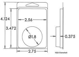 Outside Dimensions:
Width- 2.7500
Height- 4.1240

Inside Dimensions:
Width- 2.5600
Height- 3.4720
Depth- .3750
Diameter- 1.8000   
   
# of Cavities  1 round
