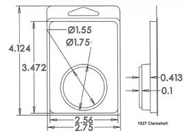 Outside Dimensions:
Width- 2.7500
Height- 4.1240

Inside Dimensions:
Width- 2.5600
Height- 3.4720
Depth- .4130
Diameter- 1.7500  
   
# of Cavities  1 round