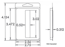 Outside Dimensions:
Width- 2.7500
Height- 4.1240

Inside Dimensions:
Width- .5200
Height- 3.0200
Depth- .3120

# of Cavities  1
