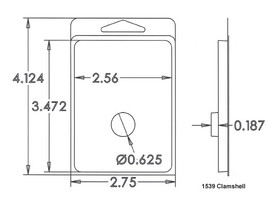 Outside Dimensions:
Width- 2.7500
Height- 4.1240

Inside Dimensions:
Width- 2.5600
Height- 3.4720
Depth- .1870
Diameter- .6250
   
# of Cavities  1 round
