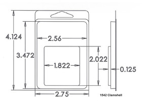 Outside Dimensions:
Width- 2.7500
Height- 4.1240

Inside Dimensions:
Width- 1.8220
Height- 2.0220
Depth- .1250

# of Cavities  1