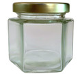 Glass honey jars, 190ml hex, with metal lid, case of 12