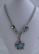 Silver Round Turquoise With Roses  Necklace 