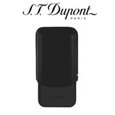 ST Dupont Triple Cigar Case - Matte Black Metal & Leather - for 3 Cigars 