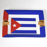 Cuban Flag Ceramic Ashtray - Rectangle 2 Cigar Holder 