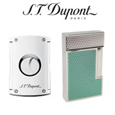S.T. Dupont - Gift Set - Ligne 2 Turquoise & Chrome Guilloche & Chrome Cigar Cutter 