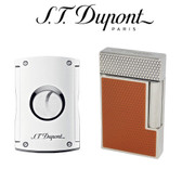 S.T. Dupont - Gift Set - Ligne 2 Orange & Chrome Guilloche & Chrome Cigar Cutter 