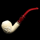 Meerschaum  - Carved Bent - Silver Band - Red Stem