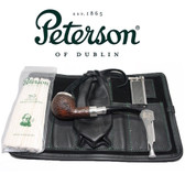 Peterson - Pipe Makers Series - 408 Sandblast Silver Cap Spigot - Leather Pouch Pipe Set