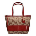 COACH SIGNATURE STRIPE PATENT TOTE BAG