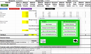 Screenshot of Aeromaster Compost Recipeze interface.