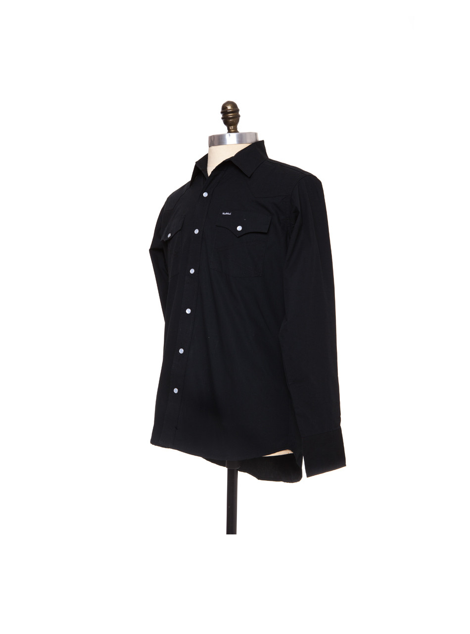 The Dixon v3 - 100% Black Cotton Western Shirt with Ivory press buttons