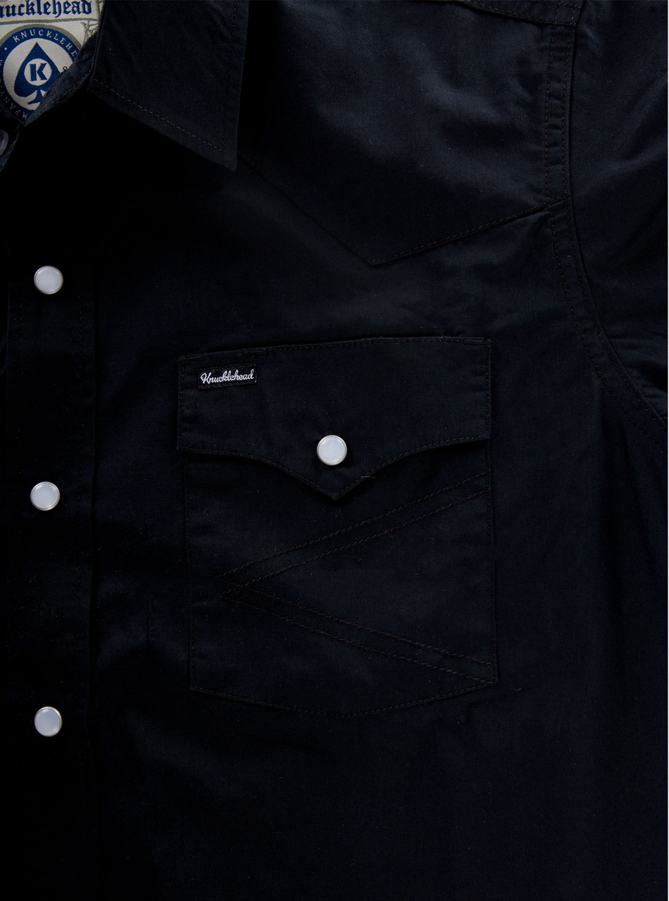 The Dixon v3 - 100% Black Cotton Western Shirt with Ivory press buttons