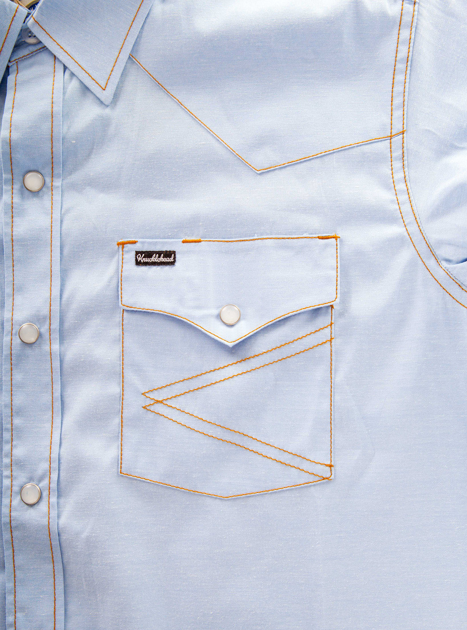 The Dixon v3 - Blue with Tan stitching & Ivory Press studs.