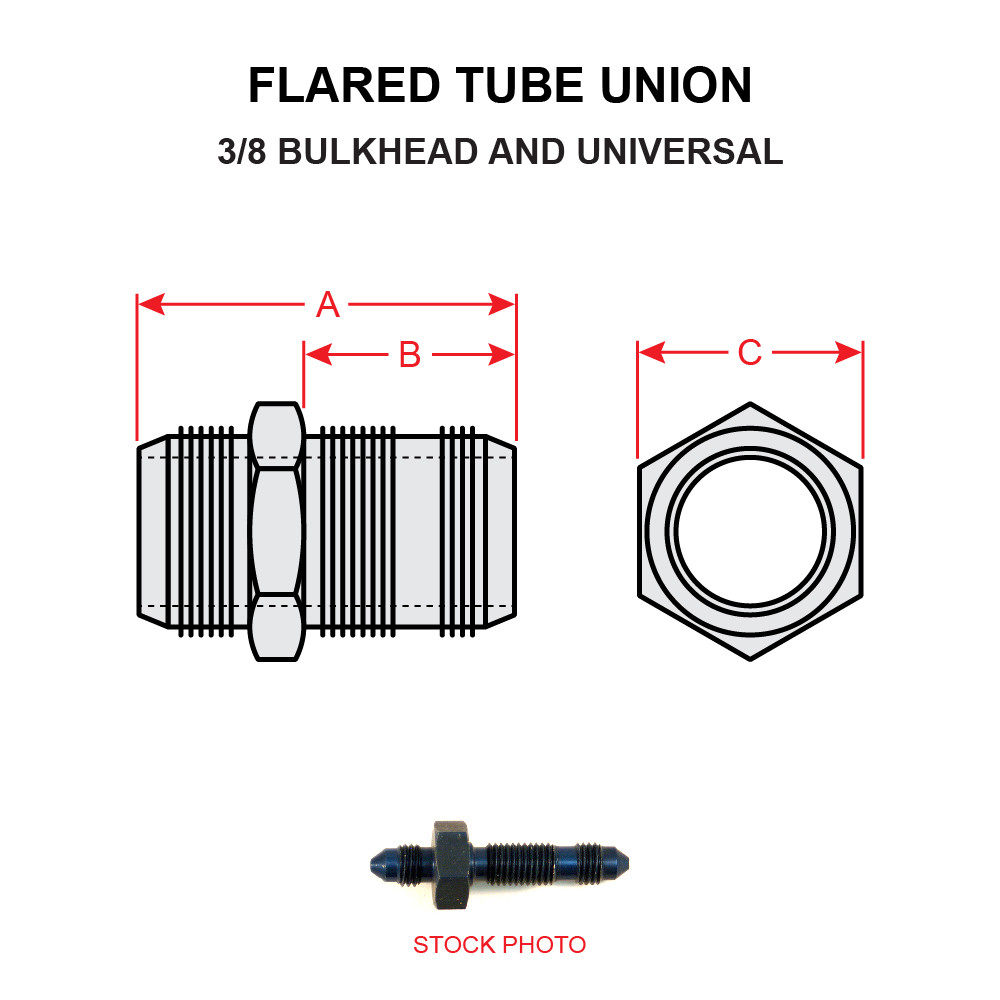 AN832-6 Steel 3/8” Flared Tube Bulkhead Union 