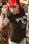 Diana Graves cozy in her Zombie Bar shirt