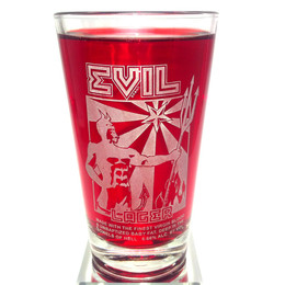 The official Evil Lager beer glass dragged out of Hell, for your enjoyment