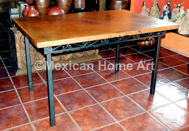 Handcrafted Copper Rectanbgular Dining Table in Natural Patina on a Hand Forged Base "Marianna" for MB
