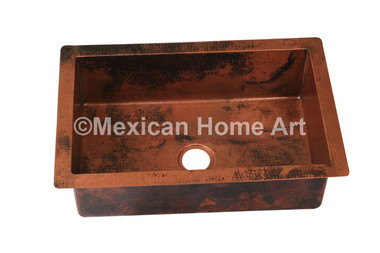 Copper Drop-In Sink Single Well 33X22X10 Old Natural Patina