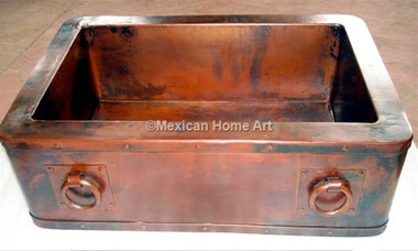 Copper Farmhouse Sink Single Well 35X22X10 with rings somber patina