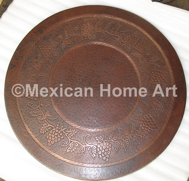 Copper Lazy Susan  with Grapes Motif Somber Patina