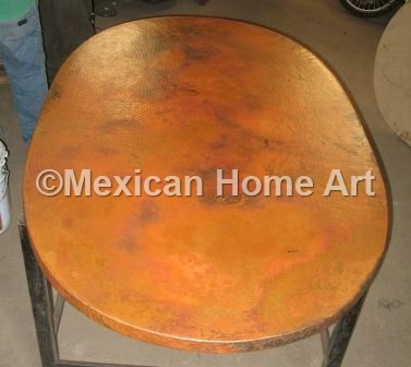 Copper Table Top Oval 42x32 Old Natural Patina top view