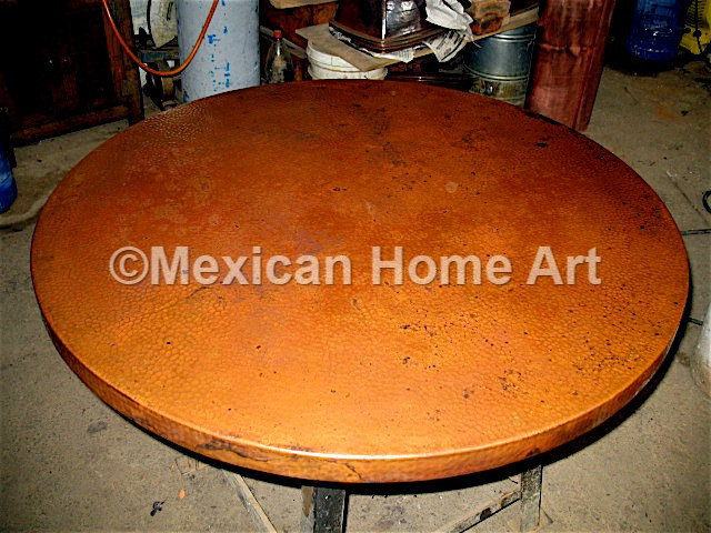 Mexican Round Copper Table Top Hand Hammered Brown Patina 24 Inches 