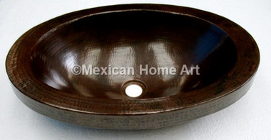Copper Vanity Vessel Sink Oval 1.5" Apron 21x14x5.5 somber patina front view