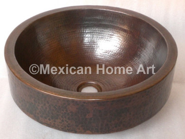 Copper Vanity Vessel Sink Round 6" Apron 17x6 somber patina front view