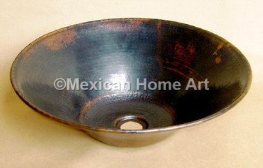 Copper Vanity Vessel Sink Round "Cazo" 16.25X5 somber patina front view