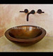Copper Vanity Vessel Sink Round Double Wall 17x6 somber patina installed