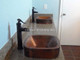 2 Copper Vanity Vessel Sink Square 3.5" Apron 17x17x5 somber patina side view installed
